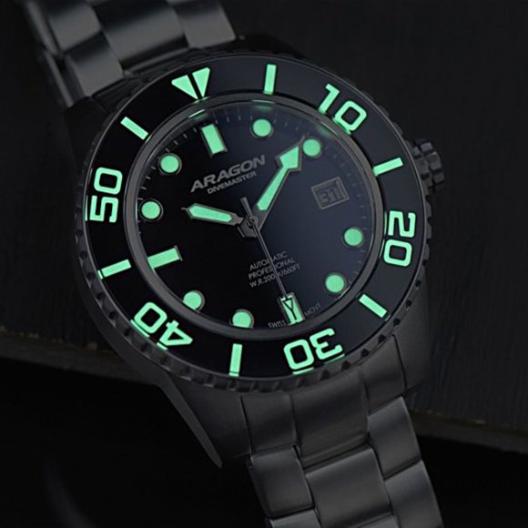 ARAGON Watch Swiss Automatic DiveMaster Sapphire Crystal & Bezel Black Dial 42mm - Picture 5 of 16